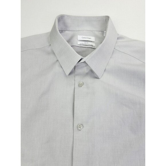 Calvin Klein Slim Fit Non Iron Size 17.5 32-33 Men Gray Performance Cotton Shirt - Picture 10 of 10